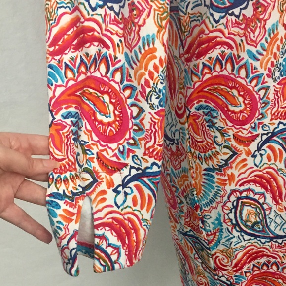 Crown & Ivy Petite XL Dress 3/4 Sleeve Split Front V-Neck Stretch Vibrant Print - Picture 13 of 16